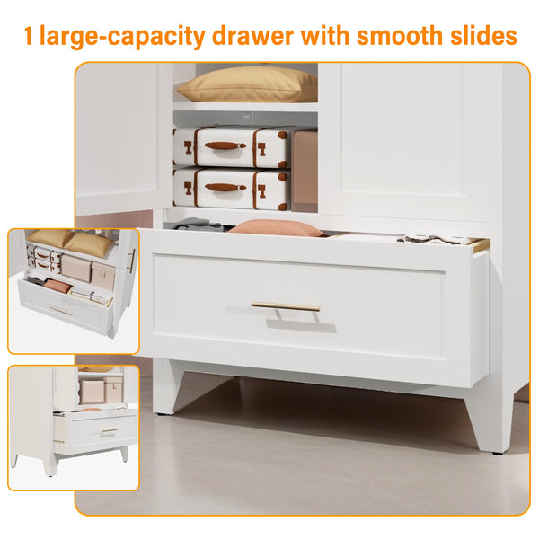 Metal Wardrobe Closet with Hanging Rod & Drawer