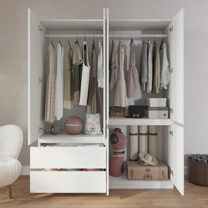 4-Door Armoire Wardrobe Closet with Drawers & Hanging Rod