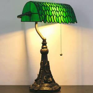 Tiffany Stained Glass Banker Table Lamp