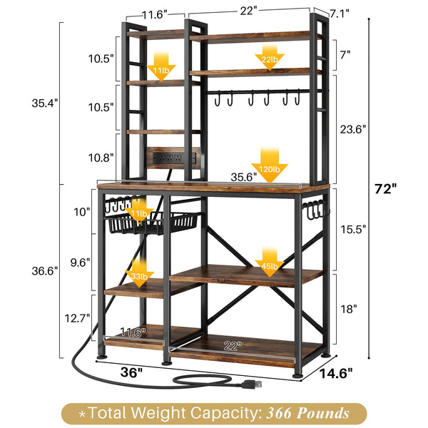Baker's Rack with Power Outlet and Microwave Stand