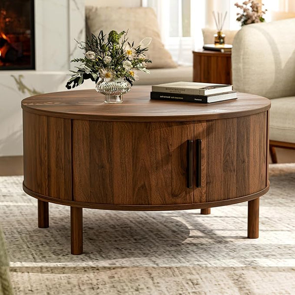 Round Coffee Table with Sliding Doors