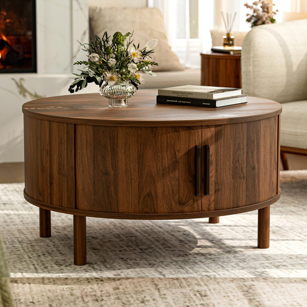 Round Coffee Table with Sliding Doors