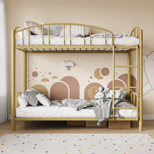 Twin Over Twin Bunk Bed Frame with Guardrail & Safety Ladder