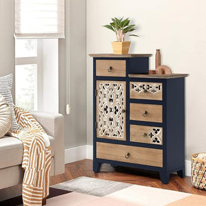 Vintage Accent Cabinet with 5 Drawers & Door