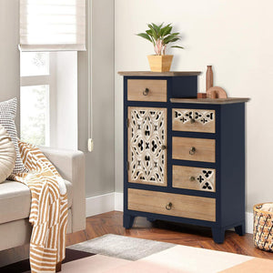 Carved Wood Accent Cabinet with 5 Drawers