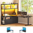 L-Shaped Electric Standing Desk with Storage