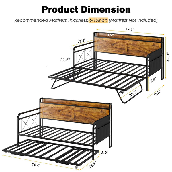 Twin Daybed with Trundle & Charging Station