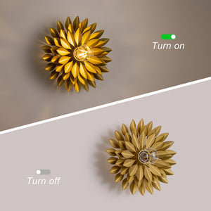 Gold Metal Leaf Wall Sconces Set of 2