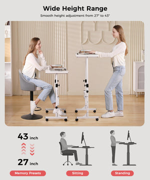 Adjustable Height Mobile Standing Desk with Wheels – 16"x31.5", 27"–43.5" Height Range