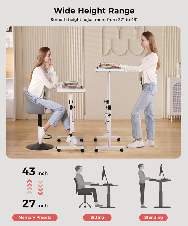 Adjustable Height Mobile Standing Desk with Wheels – 16"x31.5", 27"–43.5" Height Range