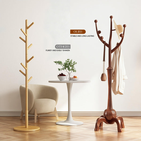 Freestanding Wood Coat Rack with 8 Hooks