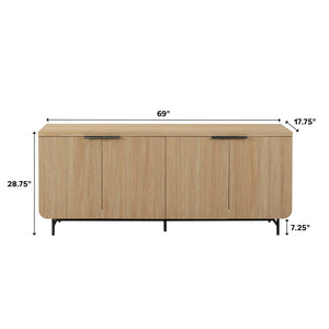 Fluted 4-Door Sideboard Buffet Console, 69 Inch