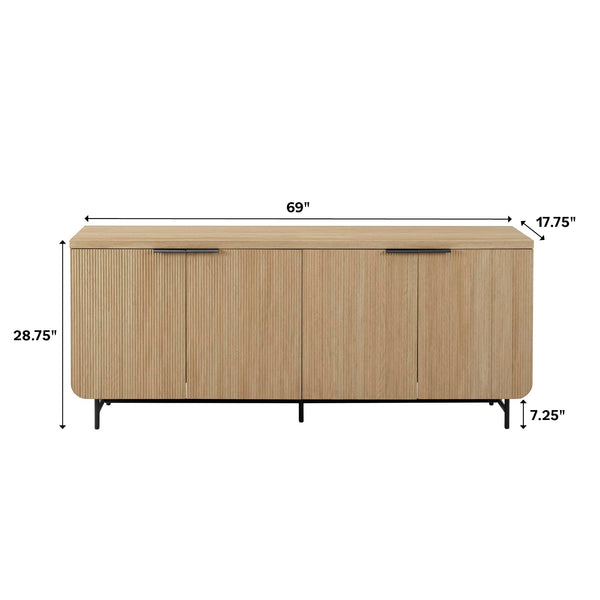 Fluted 4-Door Sideboard Buffet Console, 69 Inch
