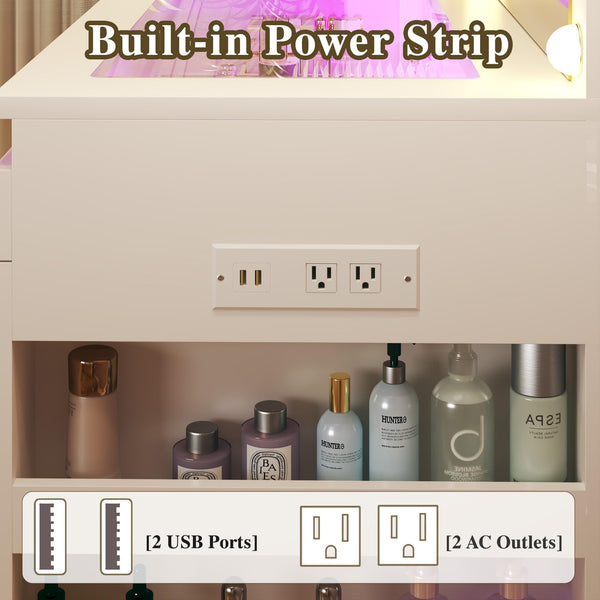 LED Vanity Desk with Lighted Mirror, Acrylic Drawers & Built-In Power Outlet