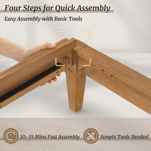 Solid Rubberwood Platform Bed Frame with Headboard