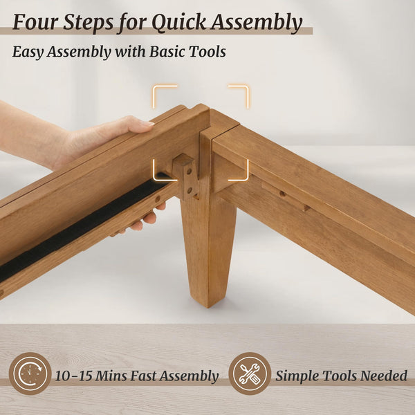 Solid Rubberwood Platform Bed Frame with Headboard