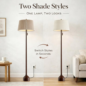 65" Mid-Century Modern Wood Floor Lamp with 2 Shades