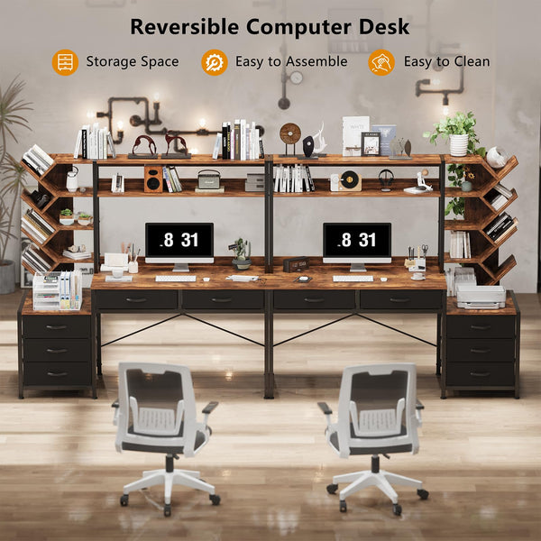 52" Reversible Computer Desk with Hutch & 5 Drawers