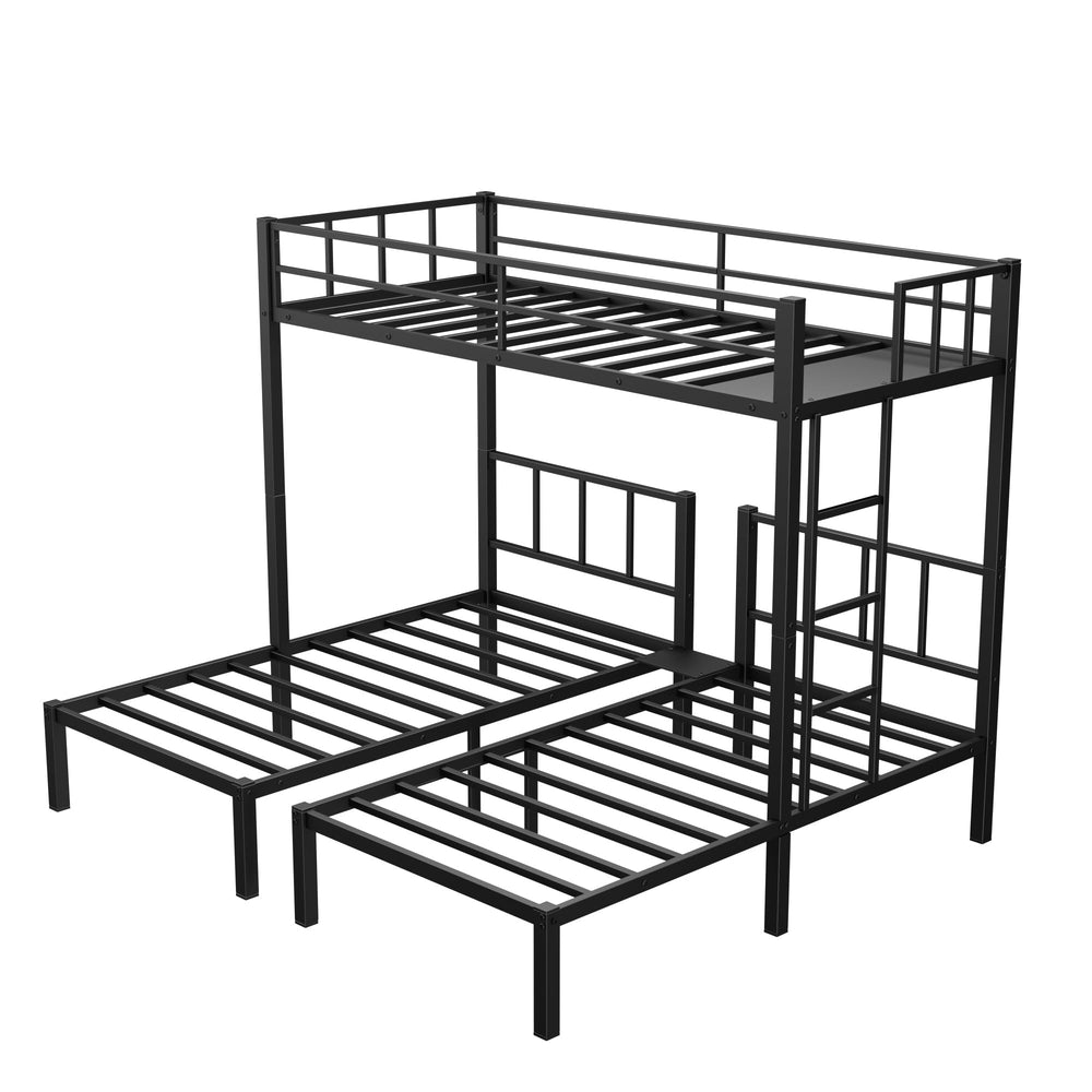 Metal Triple Bunk Bed with Guardrails & Ladder — Twin, Twin XL & Queen Options