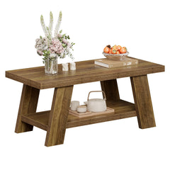 2-Tier Farmhouse Coffee Table with Storage – 47" Rustic Wood, Retro Brown