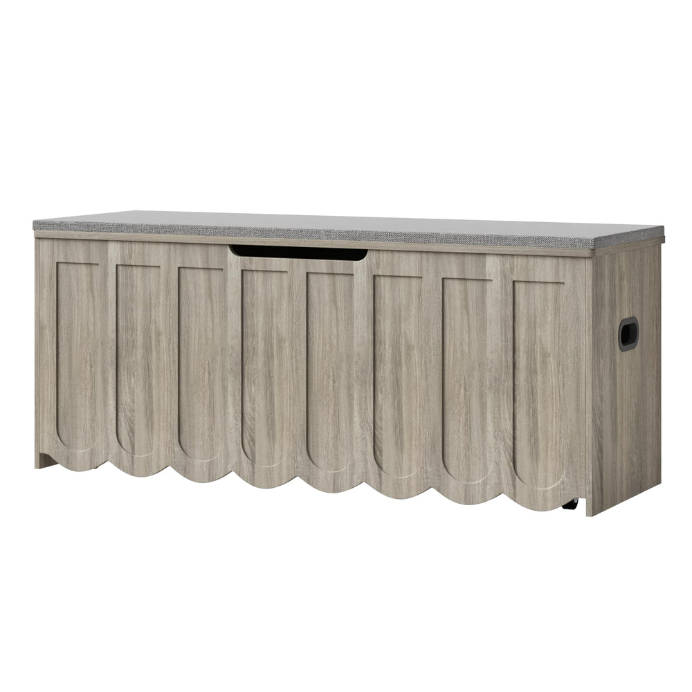 Storage Bench with Cushion Seat & Swivel Wheels — Grey