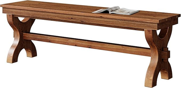 Solid Wood Entryway Bench – 55" Farmhouse Style