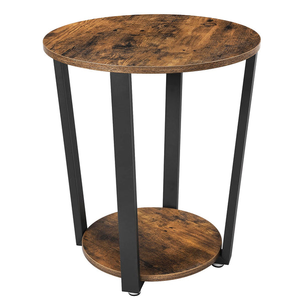 Round Side End Table 2-Tier with Storage Shelf