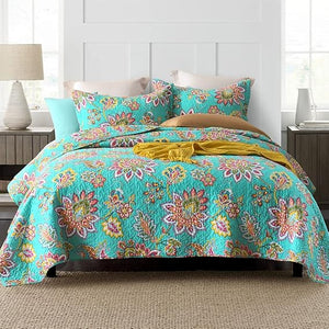Floral Cotton Quilt Set – Reversible Bedspread Coverlet