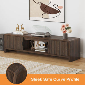 Mid Century Modern TV Stand with Waveform Fluted Doors, 63 Inch