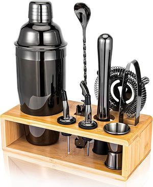 10-Piece Cocktail Shaker & Bar Tool Set with Bamboo Stand