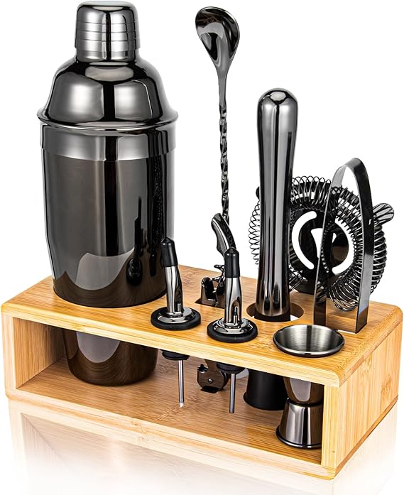 10-Piece Cocktail Shaker & Bar Tool Set with Bamboo Stand