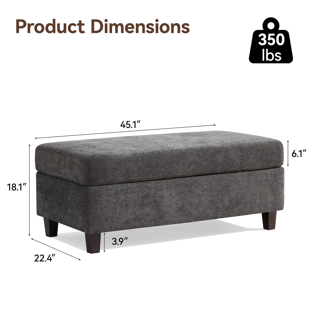 45-Inch Storage Ottoman Bench with Flip-Top Wooden Tray
