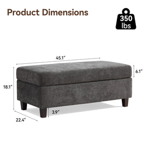 45-Inch Storage Ottoman Bench with Flip-Top Wooden Tray