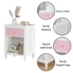 Wooden Nightstand with Drawer & Open Shelf