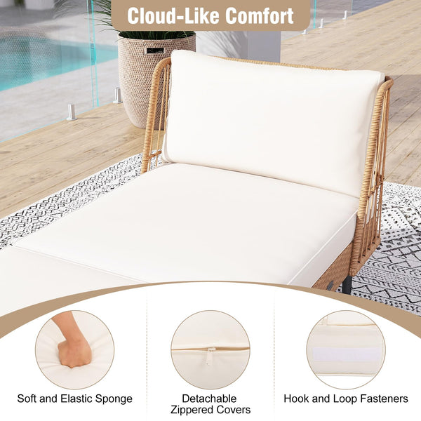 Outdoor PE Rattan Daybed Loveseat with Cushions & Metal Legs