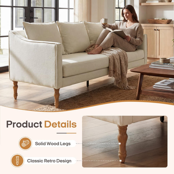 Farmhouse Loveseat Sofa with Wood Legs – 63" 3-Seater Couch