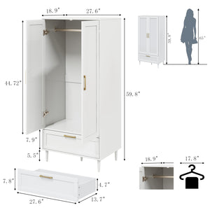 60" 2-Door Wardrobe Closet with Hanging Rod and Drawers