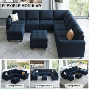Velvet Modular L-Shape Sectional Sofa with Storage Ottoman