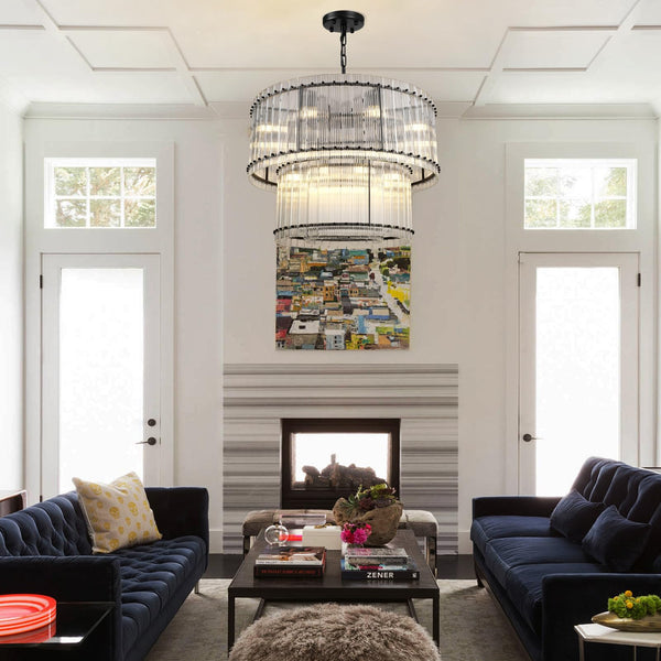 3-Tier Round Crystal Glass Chandelier with Water Ripple Design