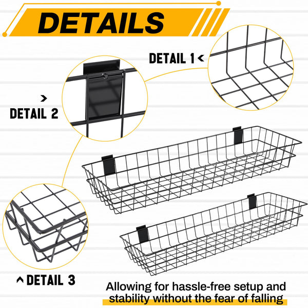 Slatwall Wire Storage Baskets – 4 Pack (30" & 28" Steel Wall Organizers)