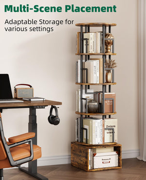 5-Tier Rotating Bookshelf with Storage Cabinet