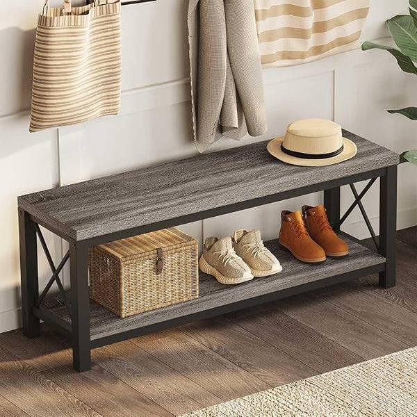 47" Entryway Bench with 2-Tier Shoe Storage