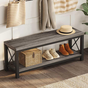 47-Inch Industrial Entryway Bench with Shoe Storage