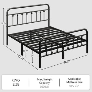 Metal Platform Bed Frame with Victorian Headboard & Footboard