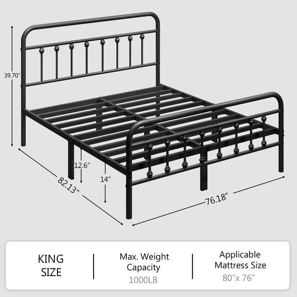 King Size Victorian Metal Platform Bed Frame