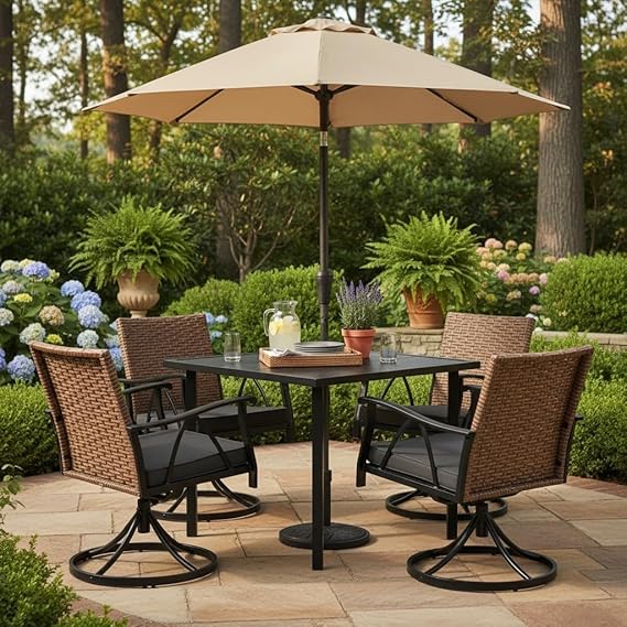 7-Piece Outdoor Patio Dining Set with Swivel Chairs & Umbrella Hole Table