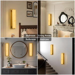 Alabaster Wall Sconce with LED Strip – Dimmable Brass Stone Light