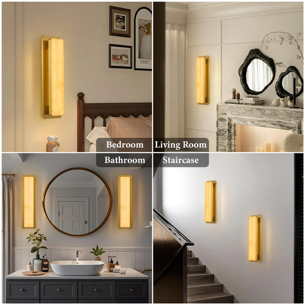 Alabaster Wall Sconce with LED Strip – Dimmable Brass Stone Light
