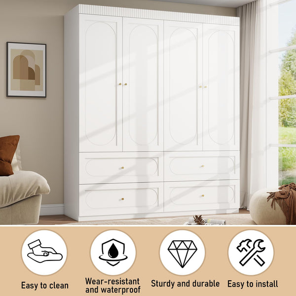 4-Door Armoire Wardrobe with Drawers