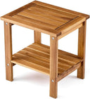 THYOI Premium Acacia Wood Outdoor Side Table, Adirondack Square Patio End Table with 2-Tier Storage Shelf, Weather-Resistant Small Table for Porch, Garden, Backyard, Poolside (Black)